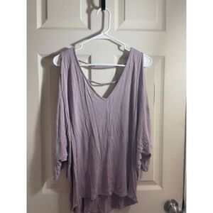 flowy purple cut out shoulder shirt/blouse